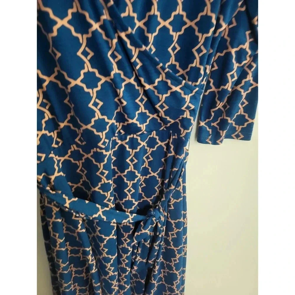 41 Hawthorn Teal Blue Peach Geometric Wrap Dress 3/4 Sleeve Small - Picture 6 of 9